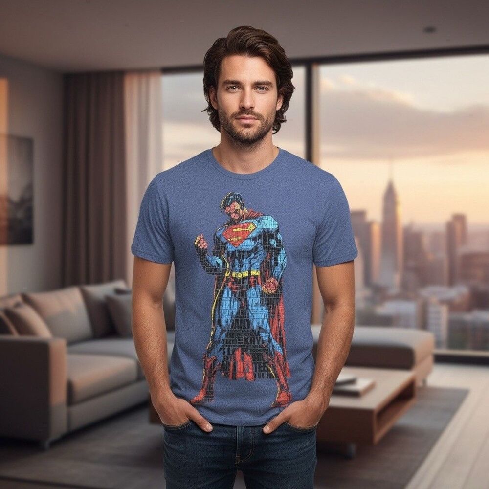 DC Comics Superman Verbiage Graphic T-Shirt Men's Size S Blue Crew Neck